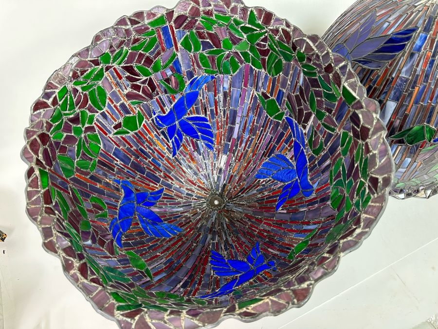 Matching Pair Of Beautiful Tiffany Style Stained Glass Lamp Shades 19W X 14H [Photo 17]