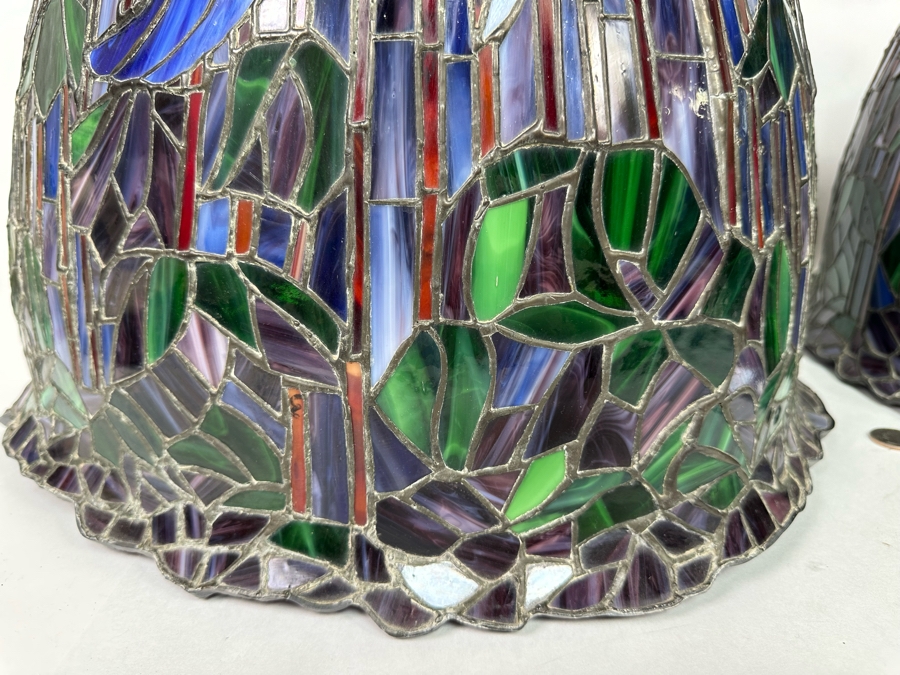 Matching Pair Of Beautiful Tiffany Style Stained Glass Lamp Shades 19W X 14H [Photo 8]