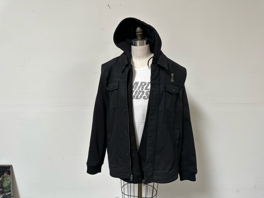 Harley-Davidson Black Denim Jacket 3XL Slim With Black Harley-Davidson Hoodie Jacket 3XL Slim [CR] [Photo 5]