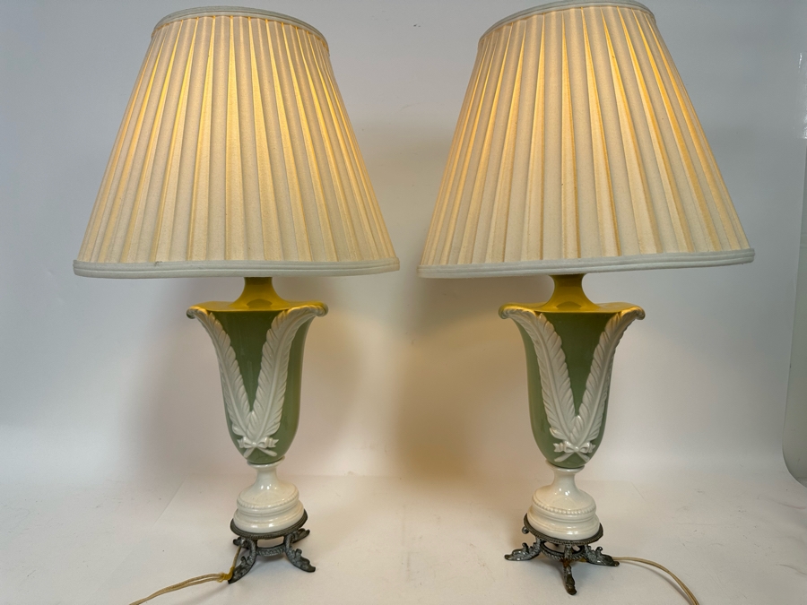 Pair Of Antique Porcelain Table Lamps 25H [Photo 3]