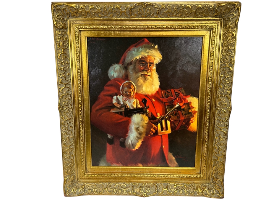 Tom Browning Hand Signed Limited Edition Christmas Santa Claus Canvas Print Titled 'Old Saint Nick' Numbered 746 Of 750 20 X 24 Framed 30 X 34