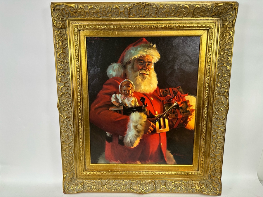 Tom Browning Hand Signed Limited Edition Christmas Santa Claus Canvas Print Titled 'Old Saint Nick' Numbered 746 Of 750 20 X 24 Framed 30 X 34 [Photo 3]