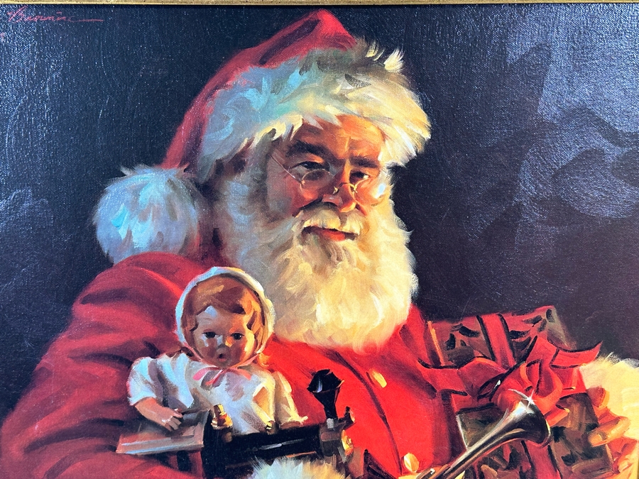 Tom Browning Hand Signed Limited Edition Christmas Santa Claus Canvas Print Titled 'Old Saint Nick' Numbered 746 Of 750 20 X 24 Framed 30 X 34 [Photo 6]