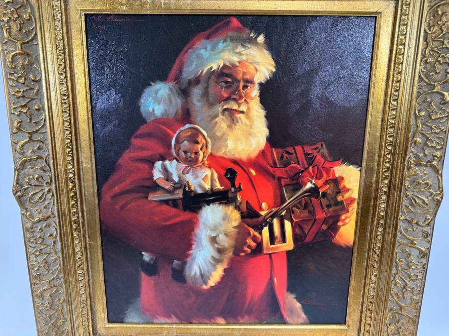 Tom Browning Hand Signed Limited Edition Christmas Santa Claus Canvas Print Titled 'Old Saint Nick' Numbered 746 Of 750 20 X 24 Framed 30 X 34 [Photo 7]
