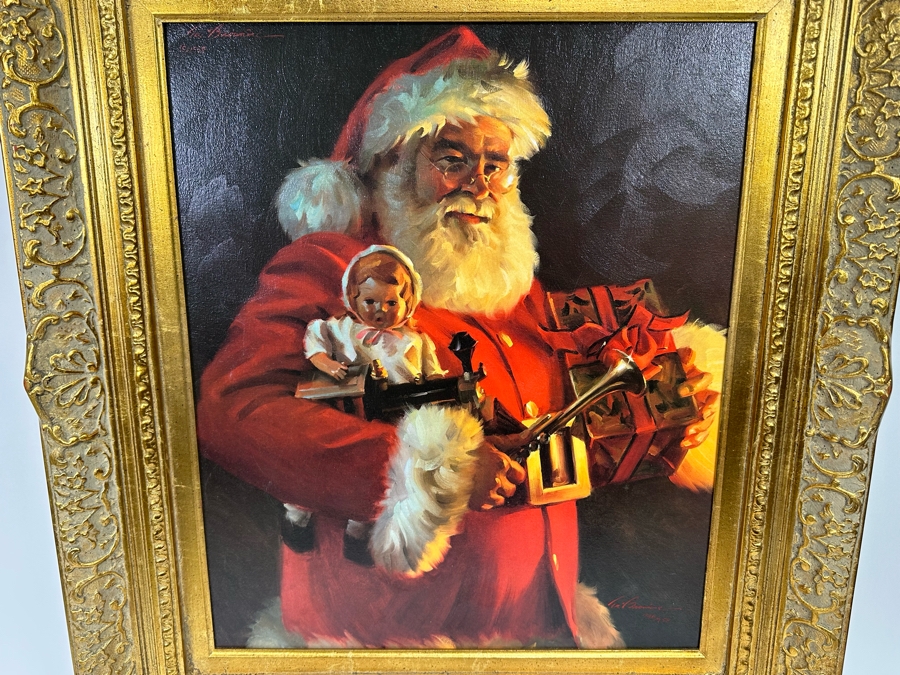 Tom Browning Hand Signed Limited Edition Christmas Santa Claus Canvas Print Titled 'Old Saint Nick' Numbered 746 Of 750 20 X 24 Framed 30 X 34 [Photo 4]