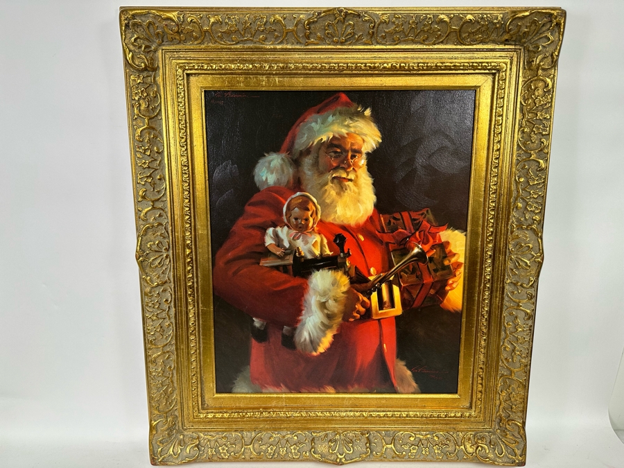 Tom Browning Hand Signed Limited Edition Christmas Santa Claus Canvas Print Titled 'Old Saint Nick' Numbered 746 Of 750 20 X 24 Framed 30 X 34 [Photo 2]
