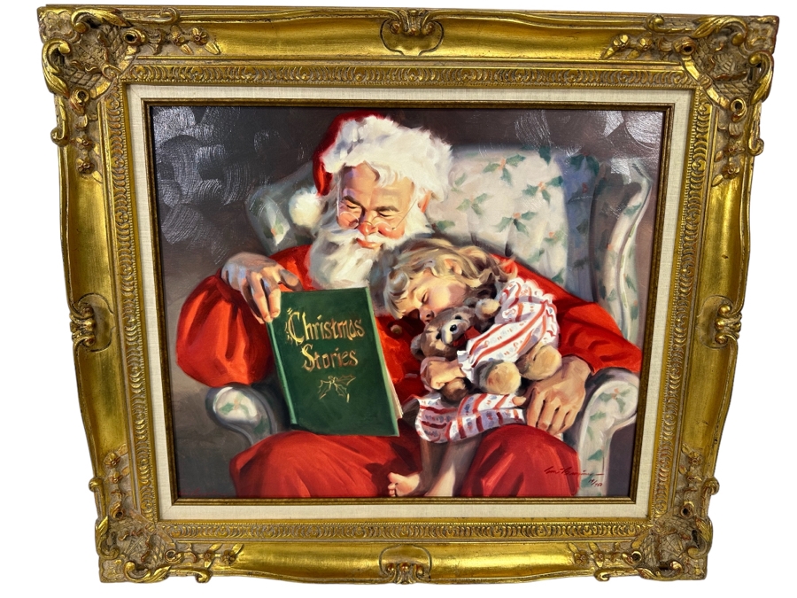Tom Browning Hand Signed Limited Edition Christmas Santa Claus Canvas Print Titled 'Christmas Stories' Numbered 19 Of 750 24 X 20 Framed 31.5 X 28 [Photo 1]