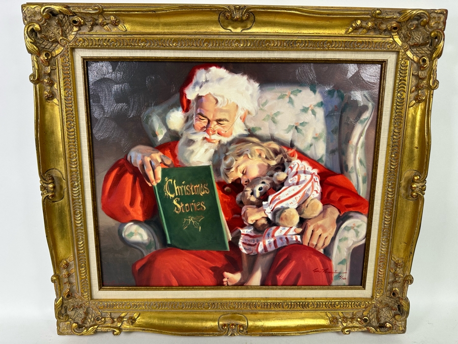 Tom Browning Hand Signed Limited Edition Christmas Santa Claus Canvas Print Titled 'Christmas Stories' Numbered 19 Of 750 24 X 20 Framed 31.5 X 28 [Photo 3]