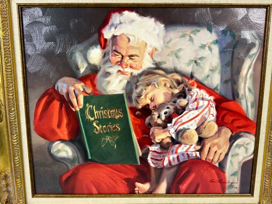 Tom Browning Hand Signed Limited Edition Christmas Santa Claus Canvas Print Titled 'Christmas Stories' Numbered 19 Of 750 24 X 20 Framed 31.5 X 28 [Photo 4]
