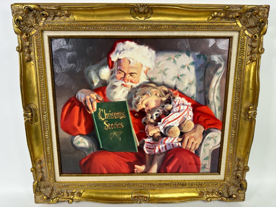 Tom Browning Hand Signed Limited Edition Christmas Santa Claus Canvas Print Titled 'Christmas Stories' Numbered 19 Of 750 24 X 20 Framed 31.5 X 28 [Photo 2]