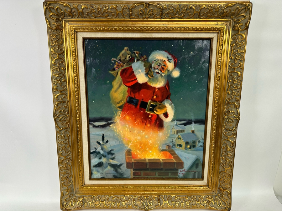 Tom Browning Hand Signed Limited Edition A/P Christmas Santa Claus Canvas Print Titled 'Magical Moment' Artist Proof Numbered 14 Of 25 20 X 24 Framed 30 X 34 [Photo 3]