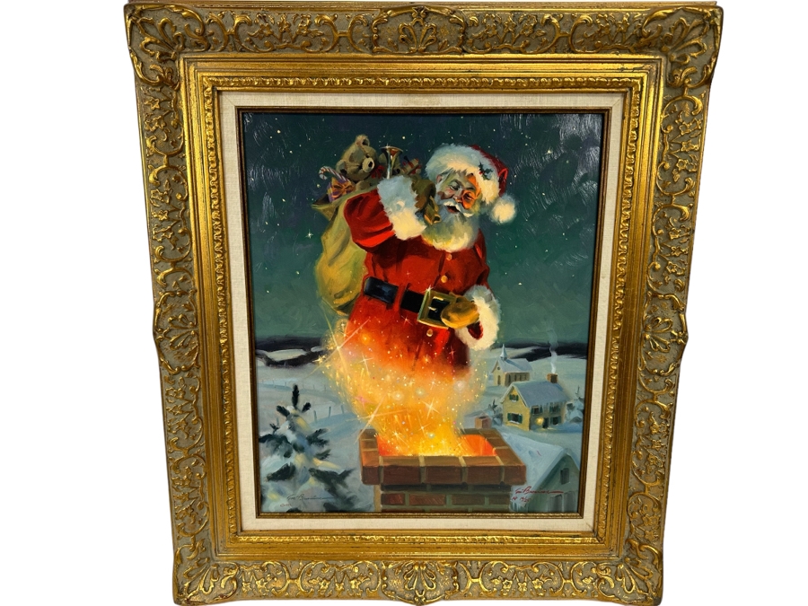 Tom Browning Hand Signed Limited Edition A/P Christmas Santa Claus Canvas Print Titled 'Magical Moment' Artist Proof Numbered 14 Of 25 20 X 24 Framed 30 X 34 [Photo 1]