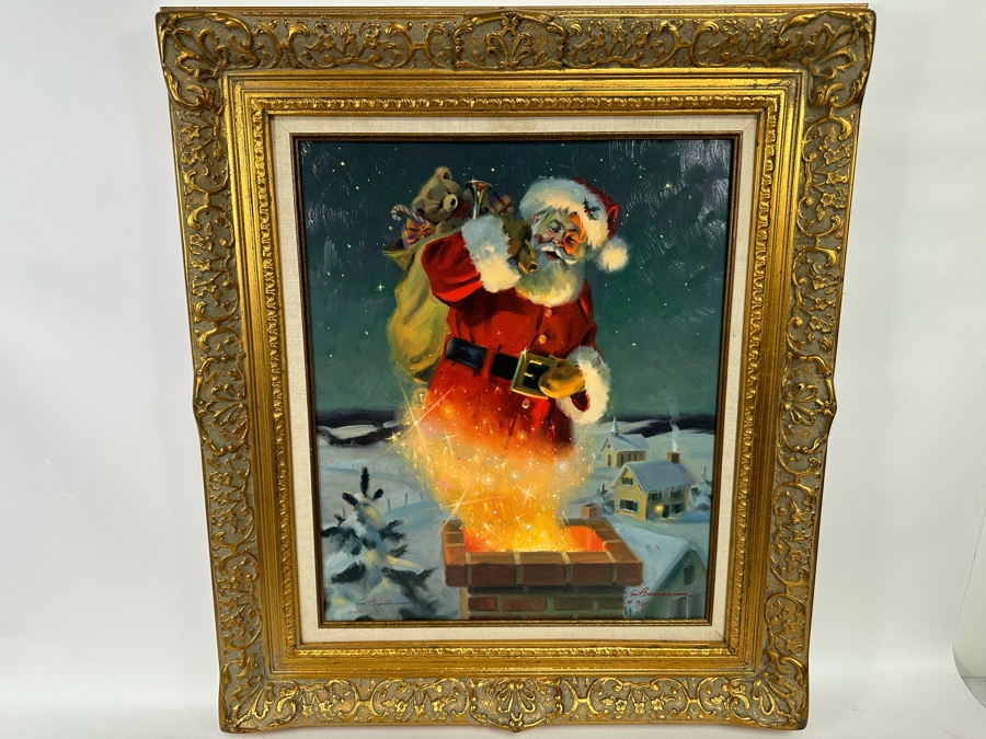 Tom Browning Hand Signed Limited Edition A/P Christmas Santa Claus Canvas Print Titled 'Magical Moment' Artist Proof Numbered 14 Of 25 20 X 24 Framed 30 X 34 [Photo 2]