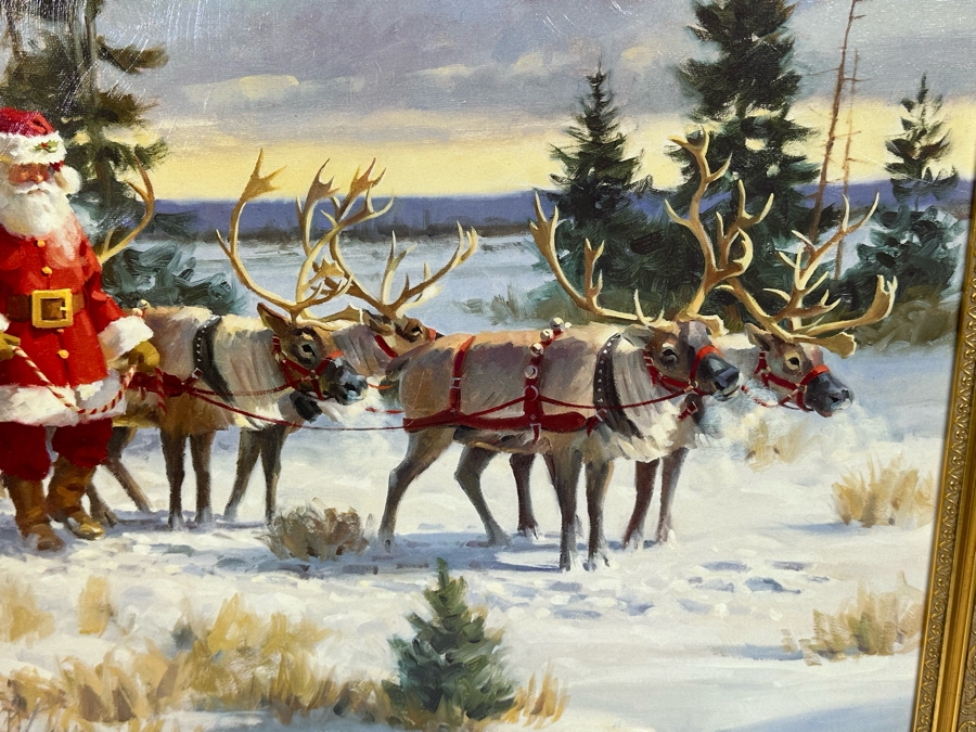 Tom Browning Hand Signed Limited Edition Christmas Santa Claus Canvas Print Titled 'Santa's Favorite Team' Numbered 208 Of 750 26 X 20 Framed 30 X 23.5 [Photo 6]