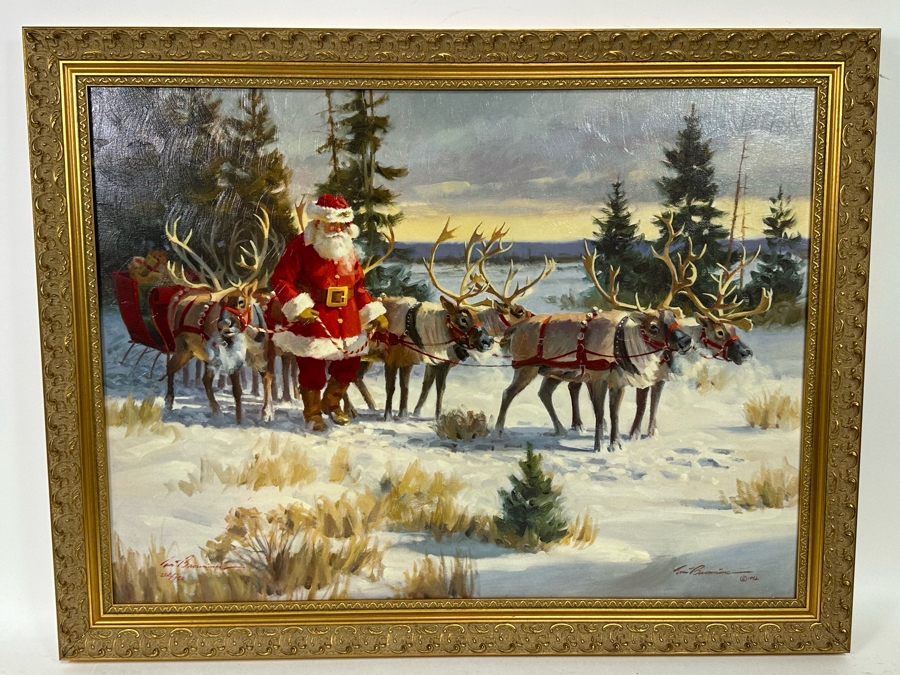 Tom Browning Hand Signed Limited Edition Christmas Santa Claus Canvas Print Titled 'Santa's Favorite Team' Numbered 208 Of 750 26 X 20 Framed 30 X 23.5 [Photo 2]