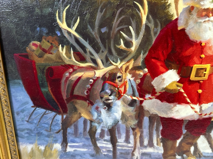 Tom Browning Hand Signed Limited Edition Christmas Santa Claus Canvas Print Titled 'Santa's Favorite Team' Numbered 208 Of 750 26 X 20 Framed 30 X 23.5 [Photo 10]