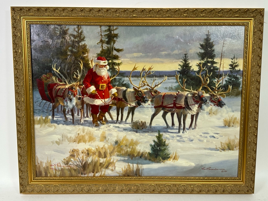 Tom Browning Hand Signed Limited Edition Christmas Santa Claus Canvas Print Titled 'Santa's Favorite Team' Numbered 208 Of 750 26 X 20 Framed 30 X 23.5 [Photo 3]