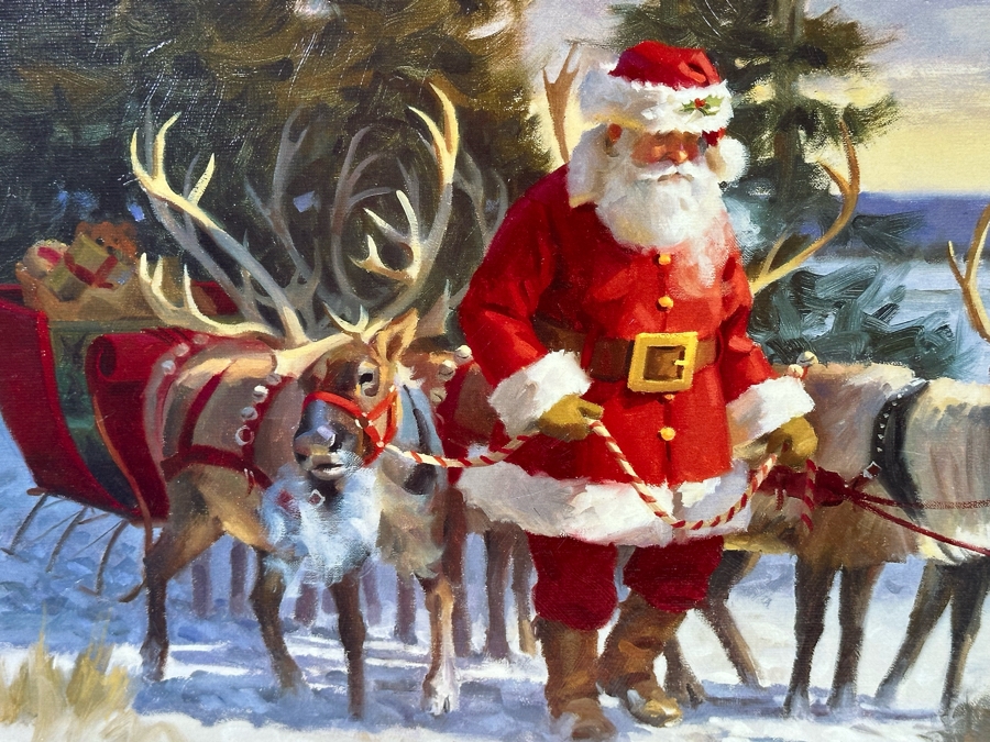 Tom Browning Hand Signed Limited Edition Christmas Santa Claus Canvas Print Titled 'Santa's Favorite Team' Numbered 208 Of 750 26 X 20 Framed 30 X 23.5 [Photo 5]