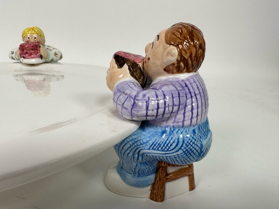 Vintage 1997 Lotus Handcrafted Footed Ceramic Cake Plate With Three People 15W [Photo 6]