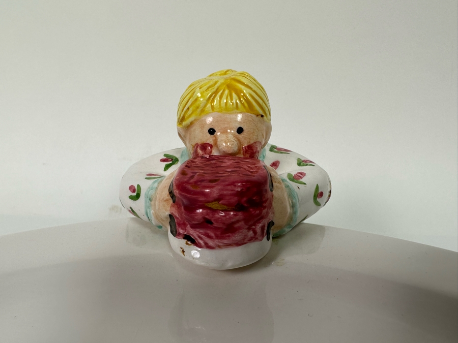 Vintage 1997 Lotus Handcrafted Footed Ceramic Cake Plate With Three People 15W [Photo 5]