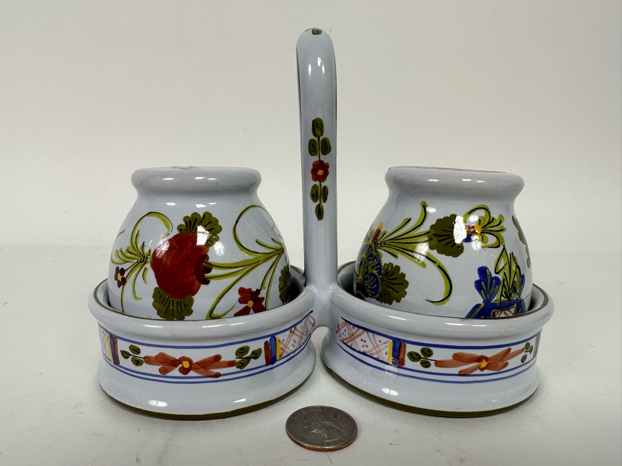 Italian Salt & Pepper Shakers With Carrier For Cottura 7W X 4D X 5H [Photo 3]