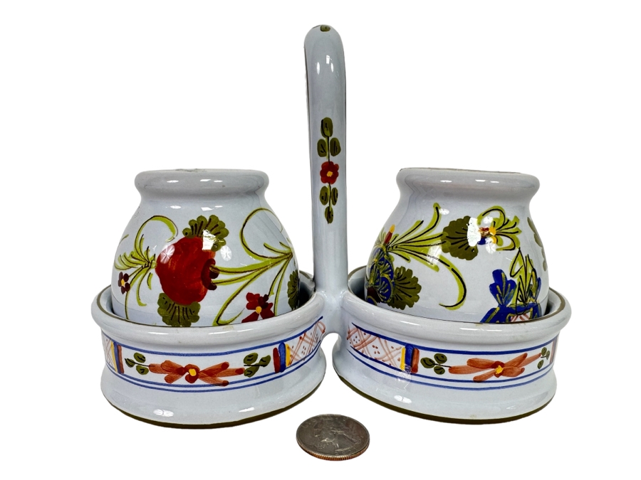 Italian Salt & Pepper Shakers With Carrier For Cottura 7W X 4D X 5H [Photo 1]
