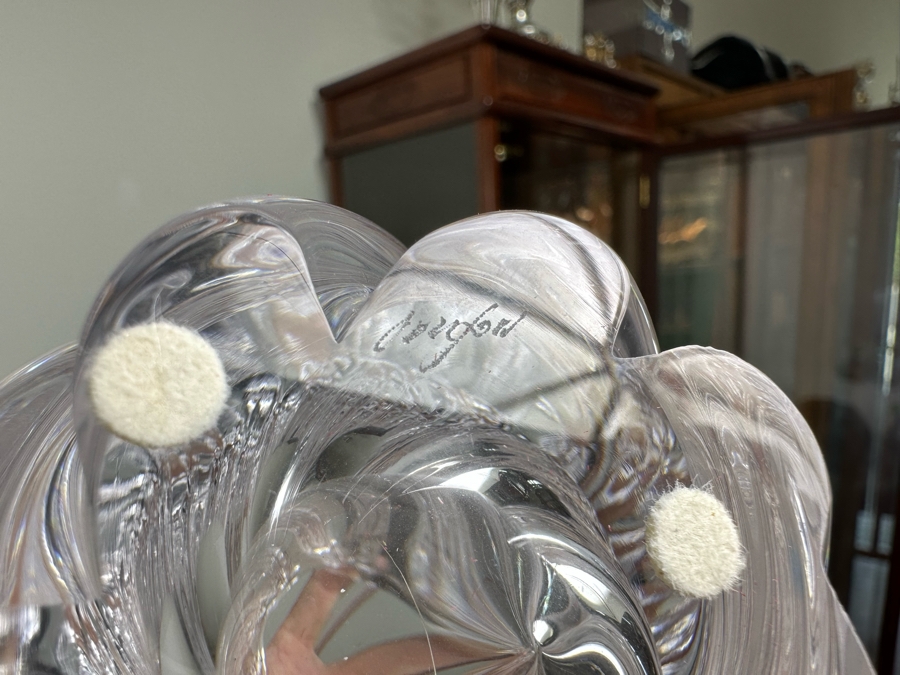 Signed Orrefors Handmade Vintage Swedish Art Glass Waterfall Vase 4.5W X 7H [Photo 9]