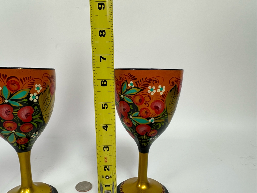 Pair Of Russian Hand Painted Wooden Goblets 6.5H [Photo 7]
