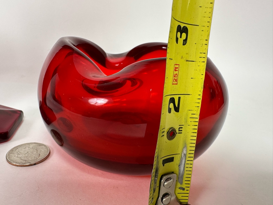 Westmoreland Glass Company Red Floral Vase 6.5H And Handmade Red Ashtray 4W X 2.5H [Photo 9]