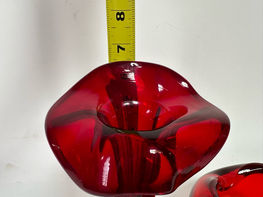 Westmoreland Glass Company Red Floral Vase 6.5H And Handmade Red Ashtray 4W X 2.5H [Photo 7]