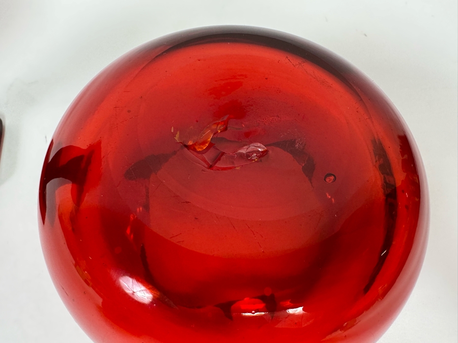 Westmoreland Glass Company Red Floral Vase 6.5H And Handmade Red Ashtray 4W X 2.5H [Photo 10]