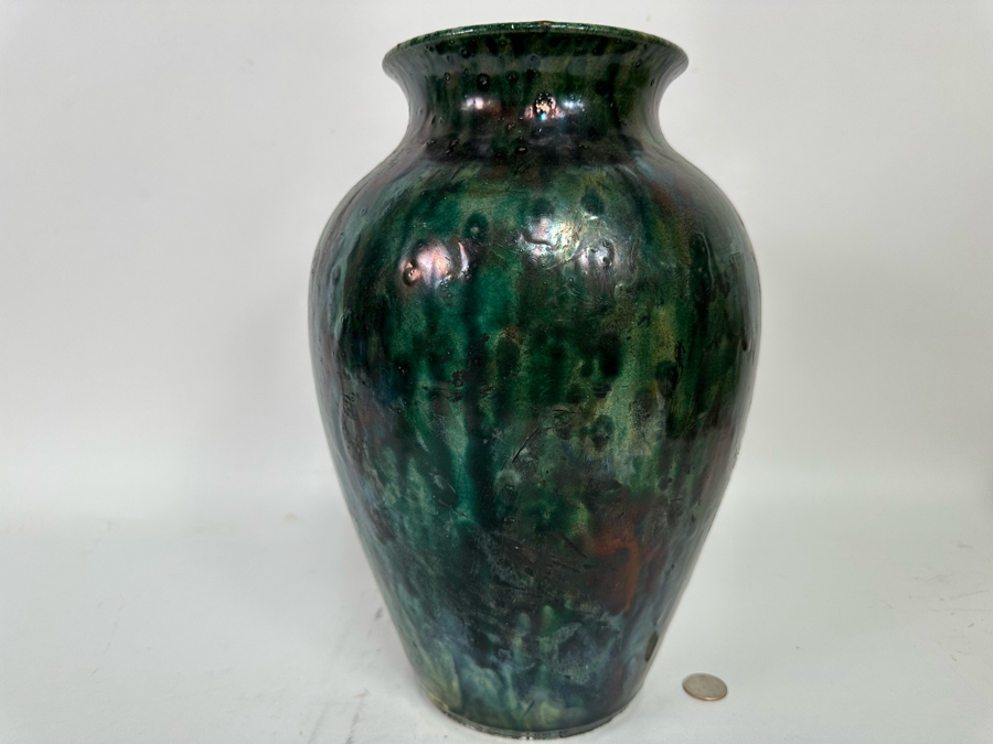 Art Studio Brutalist Raku Pottery Vase By Mike Brennan Laguna Beach Signed 13H [Photo 2]