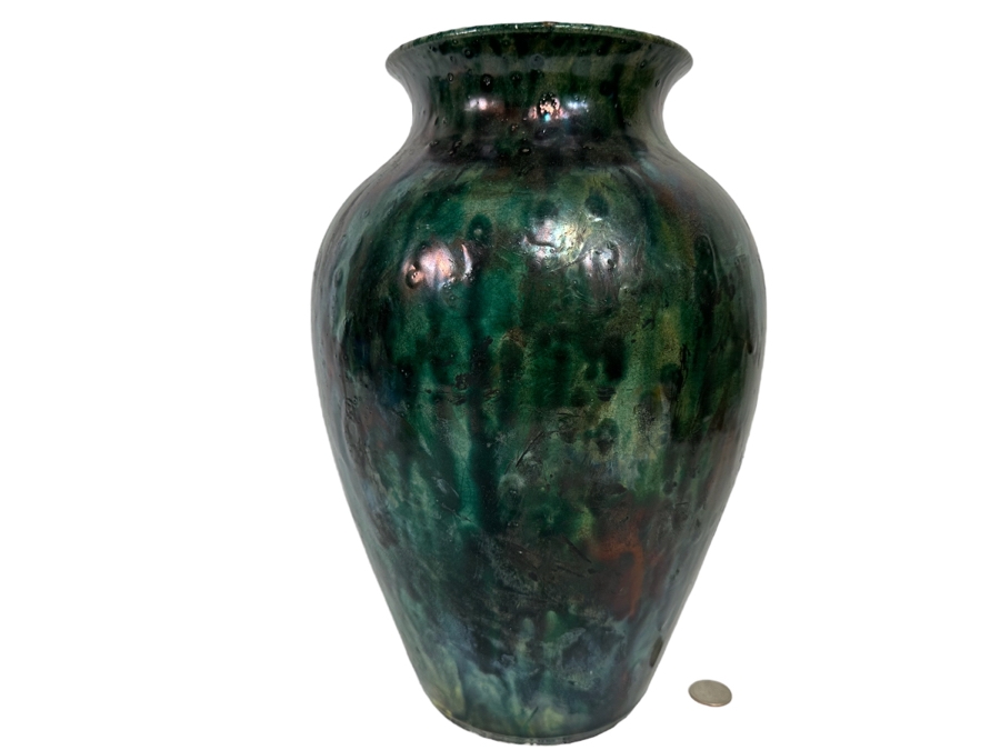 Art Studio Brutalist Raku Pottery Vase By Mike Brennan Laguna Beach Signed 13H