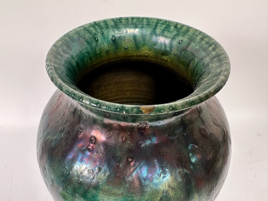 Art Studio Brutalist Raku Pottery Vase By Mike Brennan Laguna Beach Signed 13H [Photo 5]