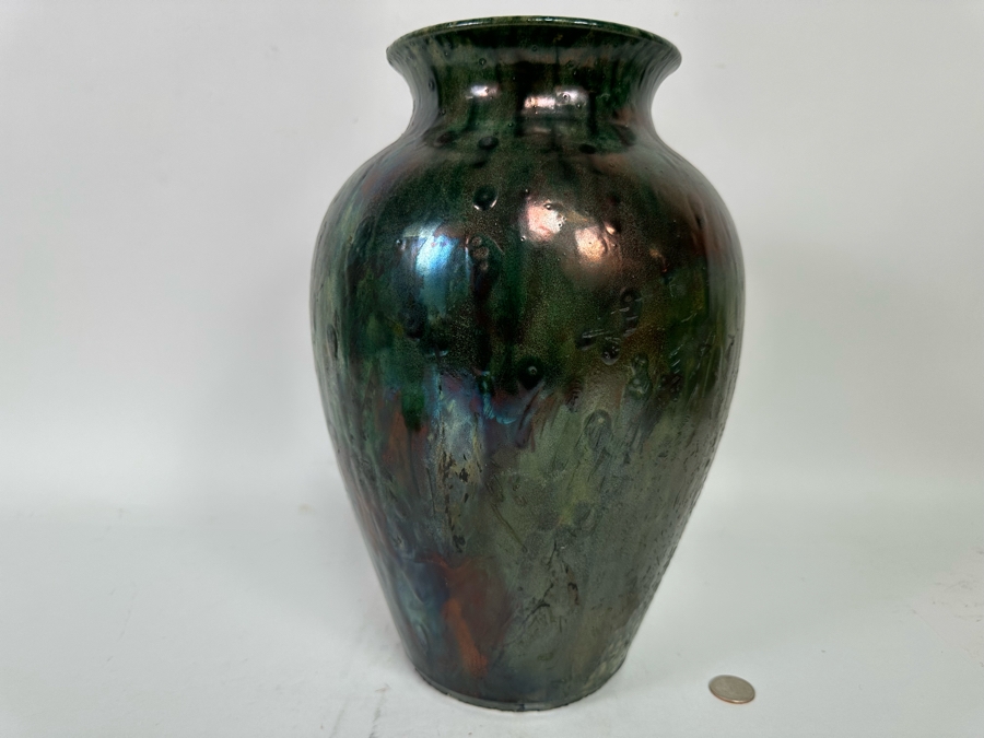 Art Studio Brutalist Raku Pottery Vase By Mike Brennan Laguna Beach Signed 13H [Photo 6]