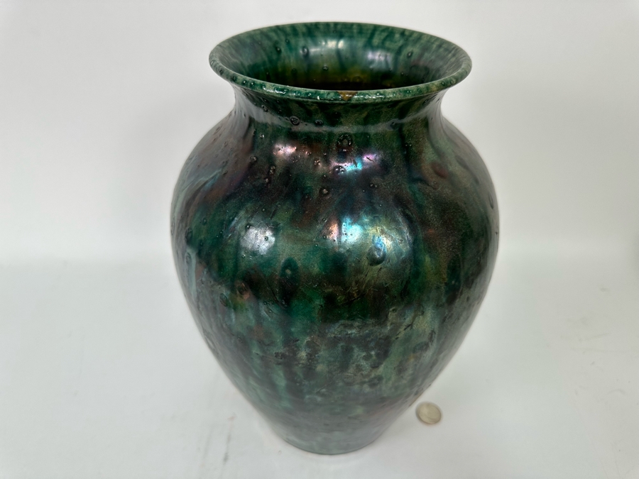 Art Studio Brutalist Raku Pottery Vase By Mike Brennan Laguna Beach Signed 13H [Photo 4]