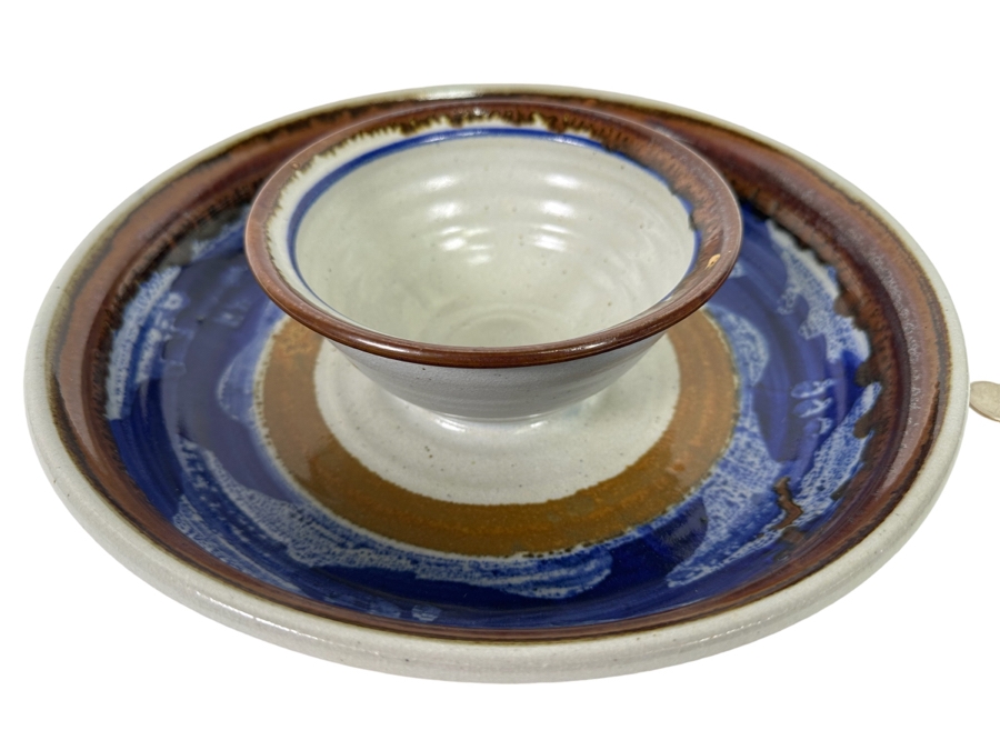 Signed Chips & Dips Art Pottery 12.5W X 3.5H