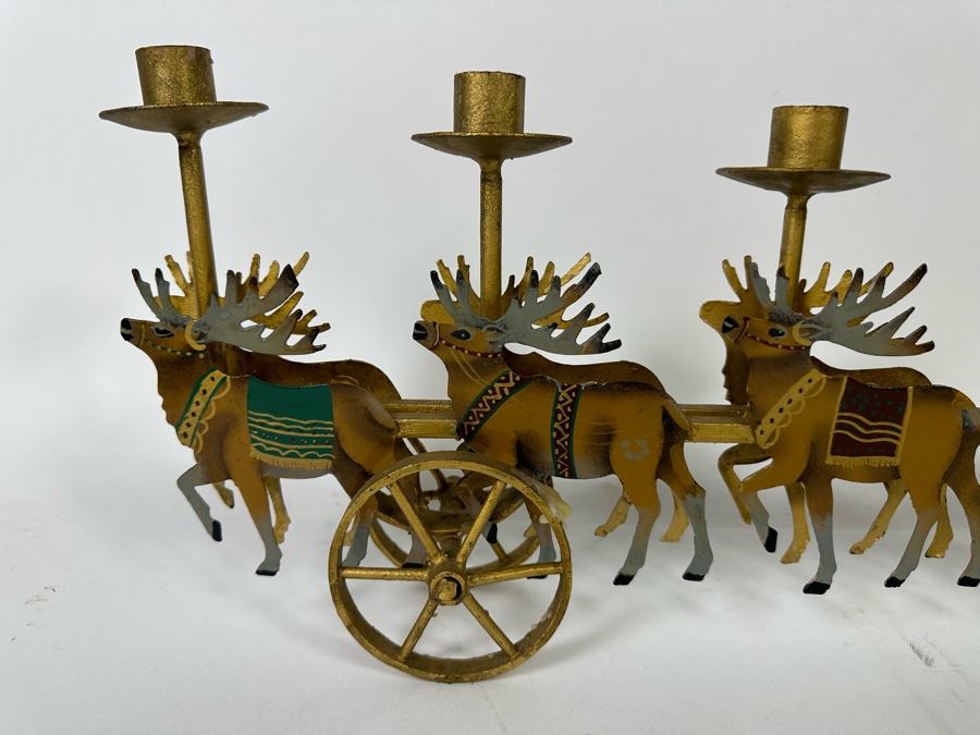 Metal Santa Claus With Reindeer Candle Holder 25W X 9H [Photo 4]