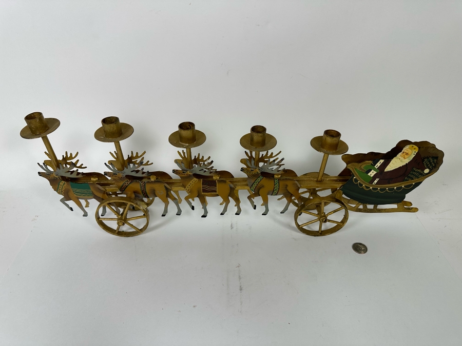 Metal Santa Claus With Reindeer Candle Holder 25W X 9H [Photo 6]