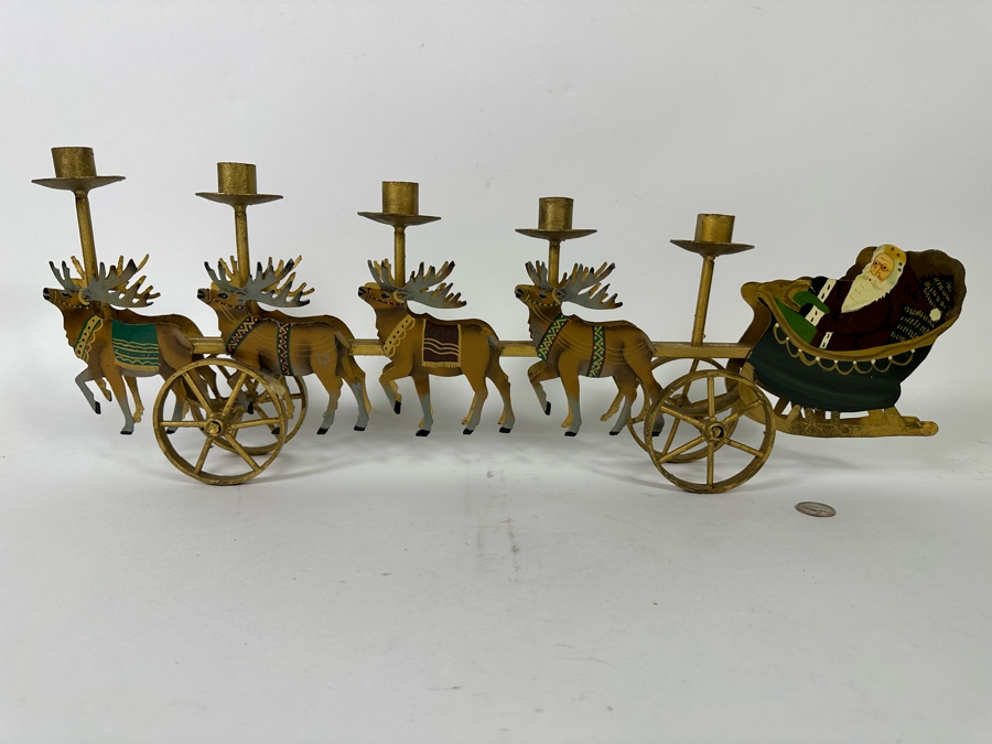 Metal Santa Claus With Reindeer Candle Holder 25W X 9H [Photo 2]