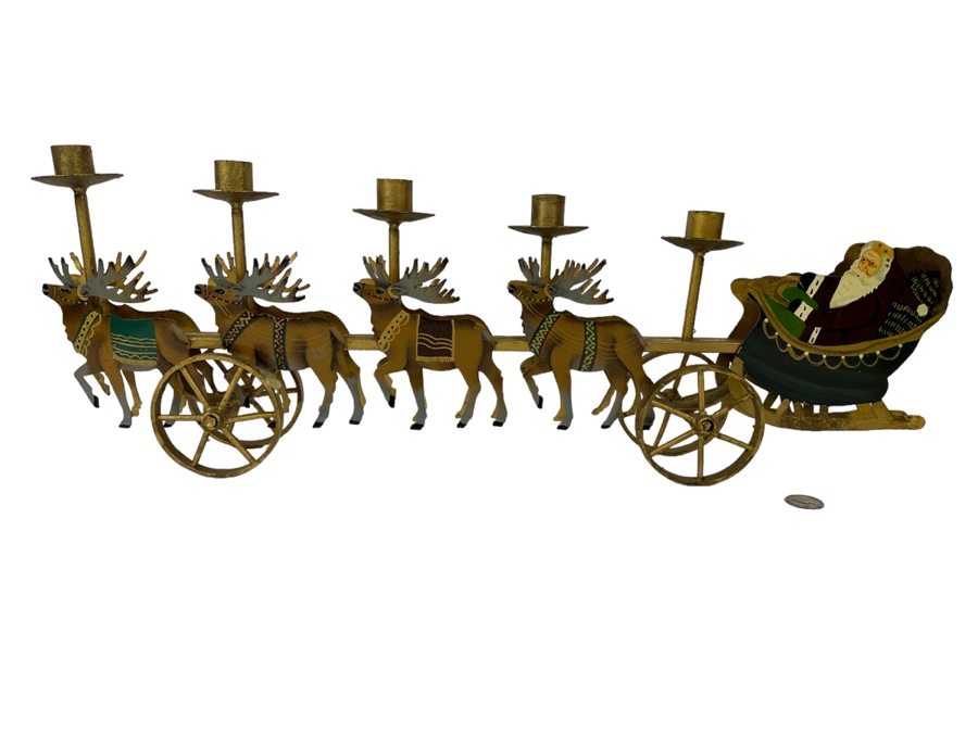 Metal Santa Claus With Reindeer Candle Holder 25W X 9H [Photo 1]