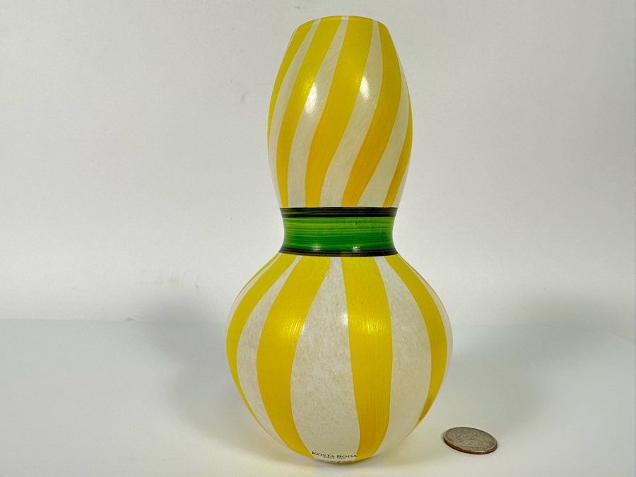 Kosta Boda Hand Painted Glass Vase, Signed 7.5H [Photo 2]