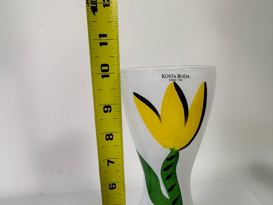 Kosta Boda Hand Painted Glass Vase, Signed 10H [Photo 8]