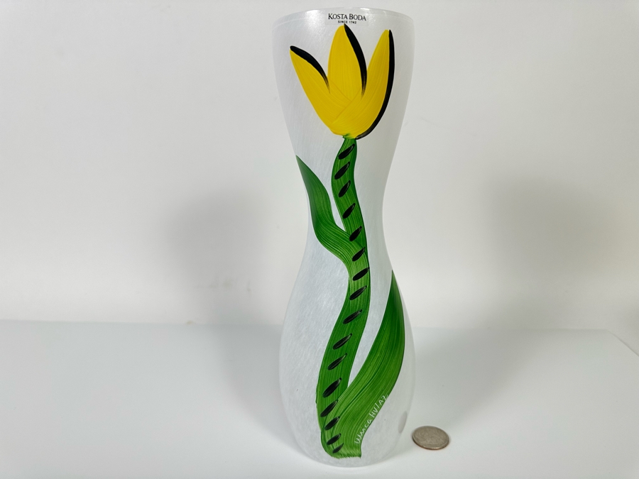 Kosta Boda Hand Painted Glass Vase, Signed 10H [Photo 2]
