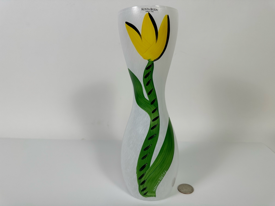 Kosta Boda Hand Painted Glass Vase, Signed 10H [Photo 3]