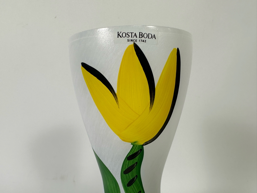 Kosta Boda Hand Painted Glass Vase, Signed 10H [Photo 4]