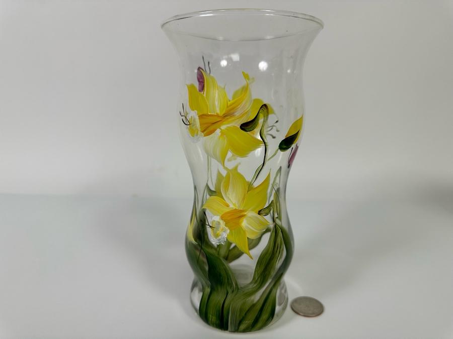 Hand Painted Glass Vase By Christine Schneider 7.75H [Photo 4]