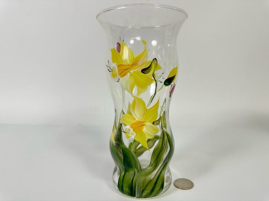 Hand Painted Glass Vase By Christine Schneider 7.75H [Photo 2]