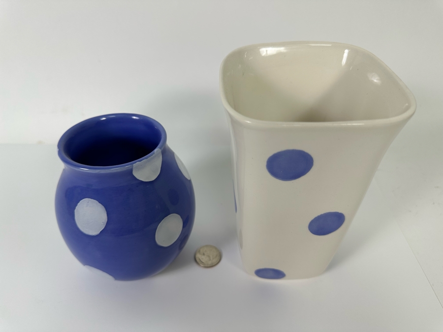 Pair Of Barbara Eigen Crate & Barrel Polka Dot Vases Made In Portugal 5H And 6.75H [Photo 4]