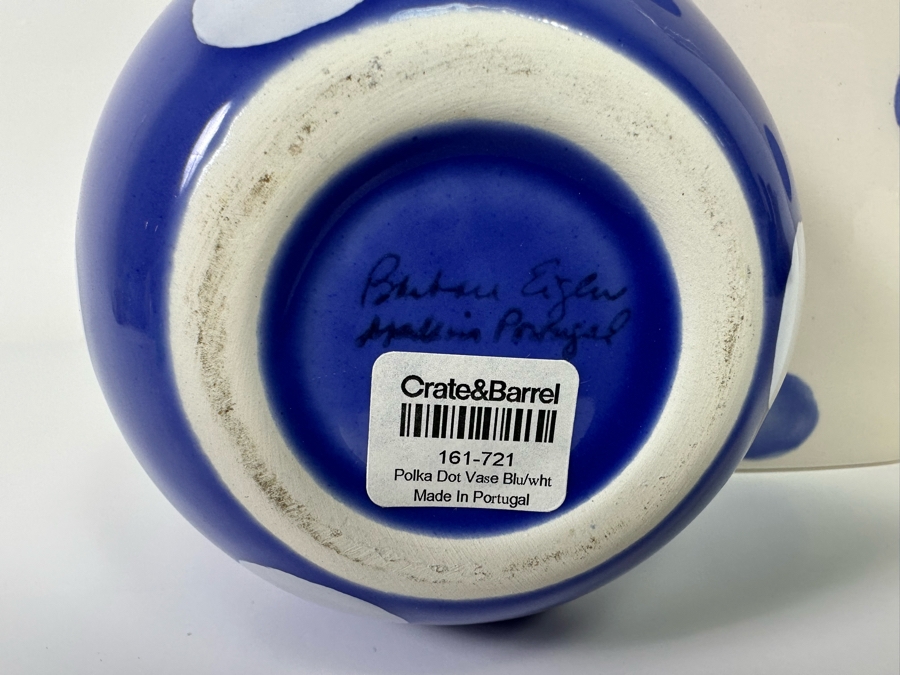 Pair Of Barbara Eigen Crate & Barrel Polka Dot Vases Made In Portugal 5H And 6.75H [Photo 5]